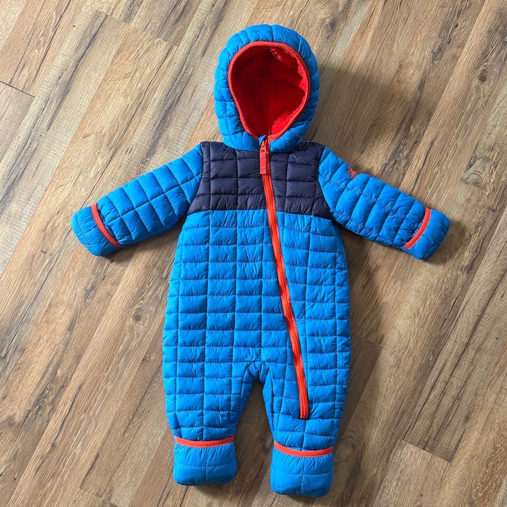 Blue and Red Quilted Baby Snowsuit with Fuzzy Lining